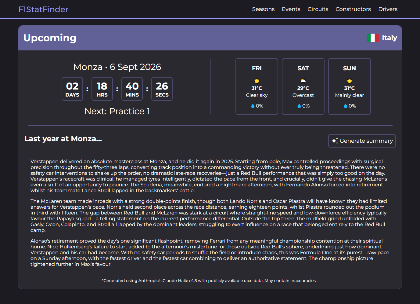 F1StatFinder preview